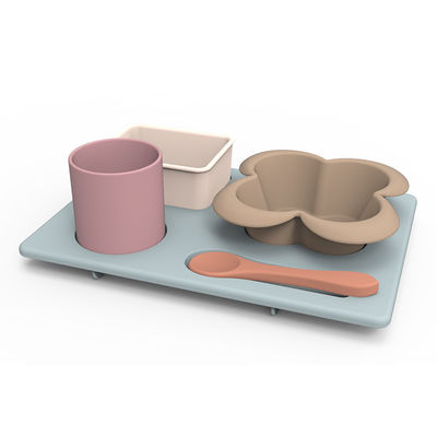 ফুলের আকৃতির সিলিকন বাটি শিশুর দুধ খাওয়ানোর জন্য অটুট সেট