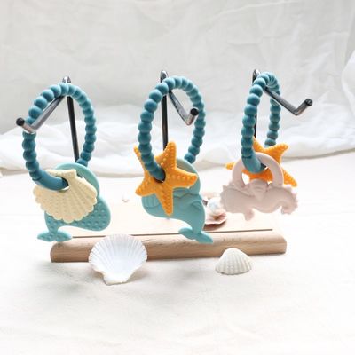 খাদ্য গ্রেড সিলিকন বেবি Teether সঙ্গে অ-বিষাক্ত নকশা এবং সহজ হ্যান্ডেল হ্যান্ডেল BPA মুক্ত সিলিকন Teething রিং